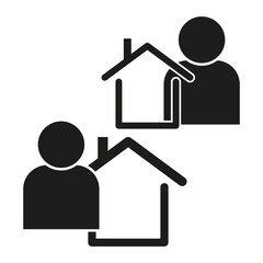 Remote work icon. Home office vector. Black silhouette figures. Telecommuting concept.