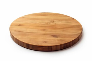 Round bamboo pizza board on white background