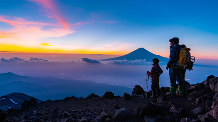 Fototapeta premium 家族で楽しむ富士山頂からの御来光