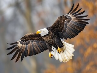 Fototapeta premium Majestic Bald Eagle in Powerful Mid Flight with Talons Extended Capturing the Essence of Wildlife