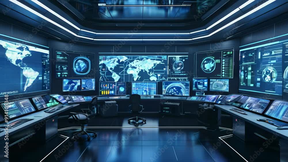 Poster explore a high-tech command center featuring advanced monitoring systems and interactive displays se