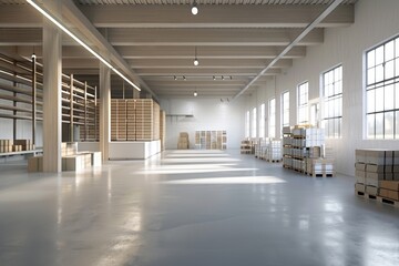 Spacious warehouse with goods for presentations manuals design