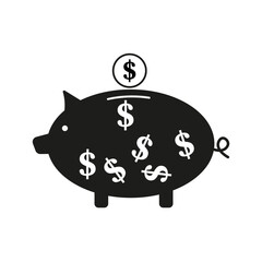 Piggy bank icon. Money saving symbol. Black dollar signs. Vector piggy bank.
