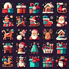 Naklejka premium bundle of fourty merry christmas flat style icons.