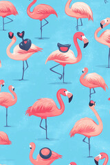 Fototapeta premium The photo illustration of seamless pattern flamingo on the colorful background