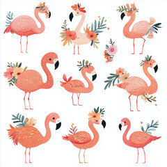 Obraz premium The photo illustration of seamless pattern flamingo on the colorful background
