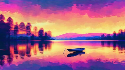 sunset over the river generative ai
