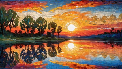 sunset on the river generative ai