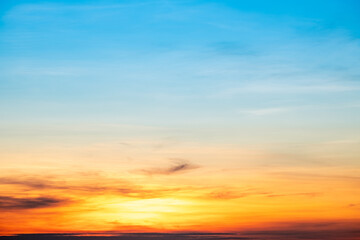 Beautiful , luxury soft gradient orange gold clouds and sunlight on the blue sky perfect for the background, take in everning,Twilight, Large size, high definition landscape photo