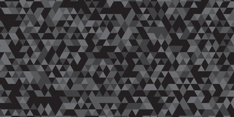 Fototapeta premium Abstract geometric black and gray background seamless mosaic and low polygon triangle texture wallpaper. Triangle shape retro wall grid pattern geometric ornament tile vector square element.