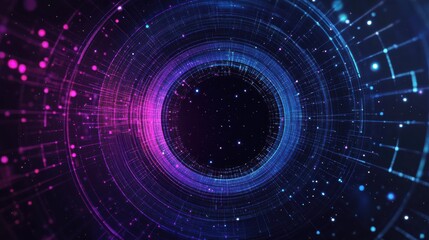 Fototapeta premium Futuristic Purple Blue Digital Tunnel Background Neon Lights – Abstract Tech Vortex Data Visualization & Technology Innovation Concept