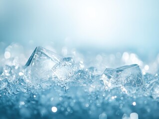 Obraz premium Close-Up of Clear Ice Cubes on a Soft Blue Background for Beverage and Culinary Use
