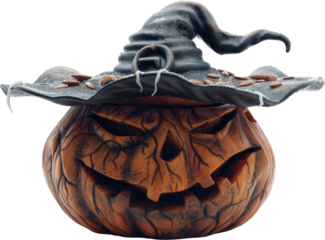 Halloween pumpkin with black witch pumpkin isolated on white background