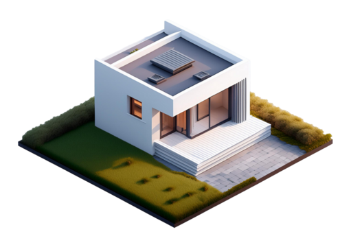 3D render of a modern house, Real estate concept isolated on a transparent or white background.