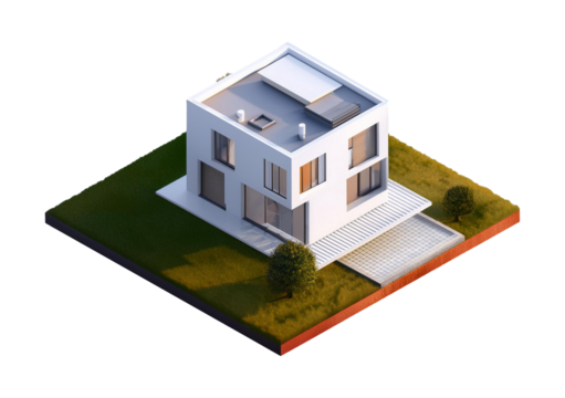 3D render of a modern house, Real estate concept isolated on a transparent or white background.
