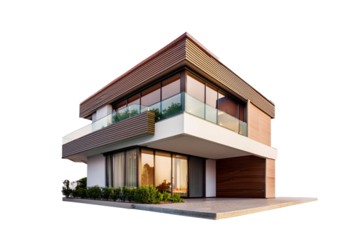 3D render of a modern house, Real estate concept isolated on a transparent or white background.