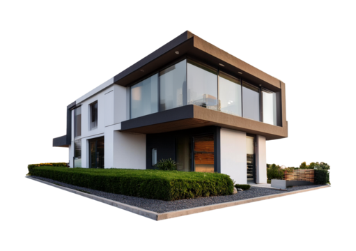 3D render of a modern house, Real estate concept isolated on a transparent or white background.