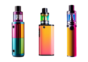Collection sleek, modern colorful vape device set against a clean, isolated on a transparent or white background