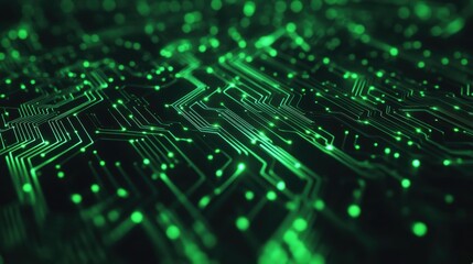 Obraz premium Abstract Green Circuit Board Background - AI IT Technology Innovation Concept