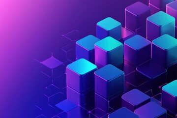 Obraz premium Modern Abstract 3D Geometric Blocks in Vibrant Purple and Blue Background - Data Blocks Technology Design