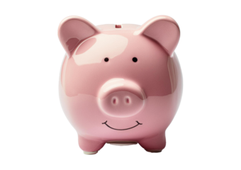 concept of preserving and saving money. Pink piggy bank isolated on a transparent or white background.