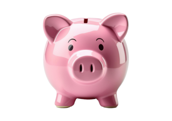 concept of preserving and saving money. Pink piggy bank isolated on a transparent or white background.
