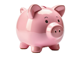 concept of preserving and saving money. Pink piggy bank isolated on a transparent or white background.