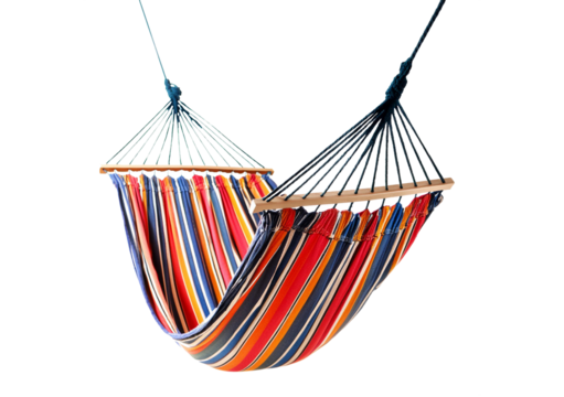 Empty comfortable bright hammock isolated on a transparent or white background.