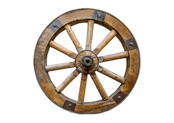 Old wooden cartwheel isolated on a transparent or white background.