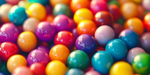 Obraz premium A Kaleidoscope of Color: A vibrant close-up of countless colorful gumballs, bursting with joy and playful energy. 