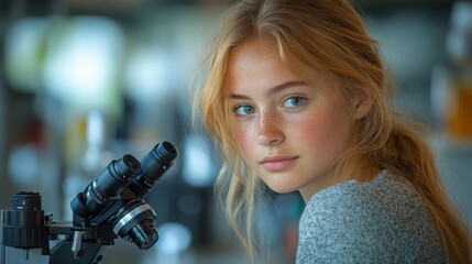 Student Engaged in Microscopy Research in a Modern Science Laboratory Setting
