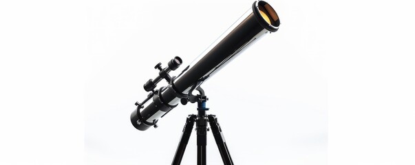 Isolated telescope and tripod on white background, 4K hyperrealistic photo