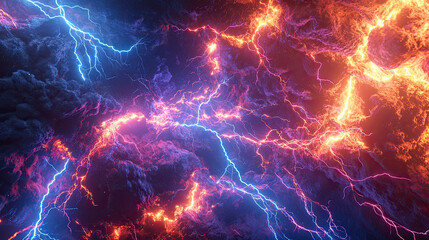 Abstract Electric Lightning, Concept for Battle, Confrontation, or Fight, Dynamic Lightning Bolts, High-Intensity Electric Energy, Powerful Lightning Strikes, Intense Conflict Visual, Dramatic