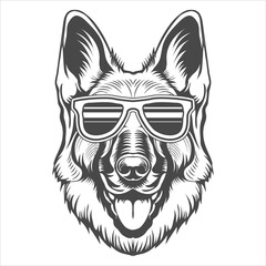 German Shepherd Dog Open mouth and sunglass on eyes vector design