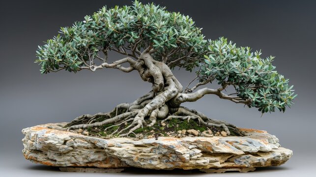 A bonsai Clinging to Rock, with its roots entwined around a rocky surface