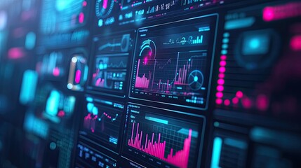 Obraz premium A close-up of a digital dashboard displaying real-time data and analytics, representing business automation and strategy