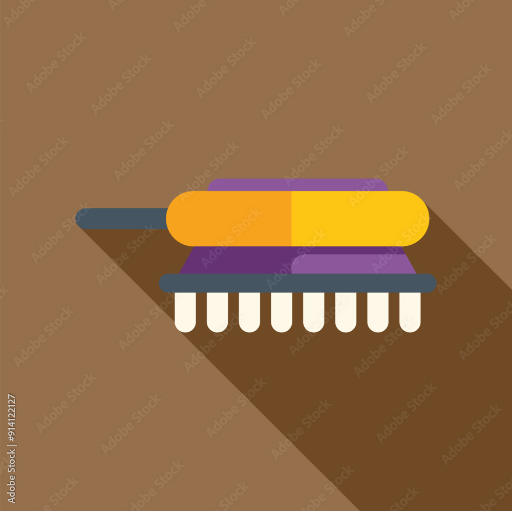 Poster hair straightener icon in flat style with long shadow, isolated on brown background