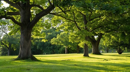 Sunlight Through the Trees in a Lush Green Park