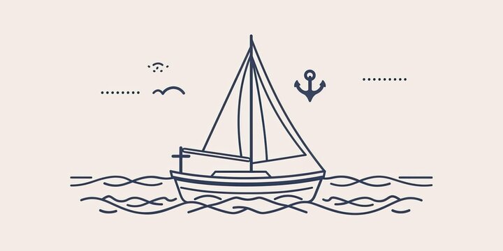 recommend clip art: Line art sailboat on the ocean.