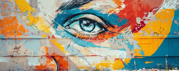 Obraz premium Colorful street art on an urban wall, 4K hyperrealistic photo