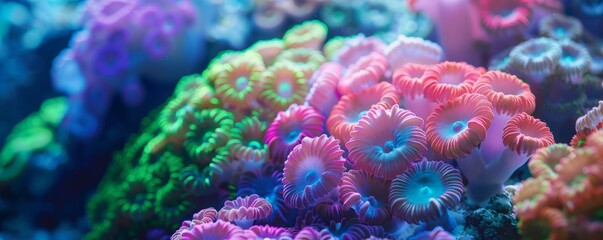 Fototapeta premium Colorful coral polyps under the sea, 4K hyperrealistic photo