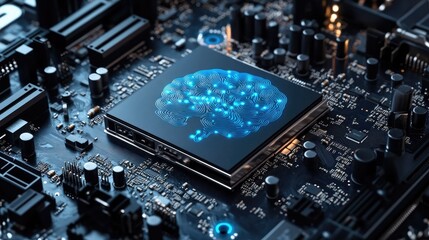 Fototapeta premium A motherboard with a brain-inspired design, emphasizing advanced technology and AI. The board supports 12th Core processors