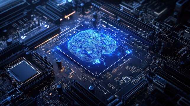A motherboard with a brain-like layout, highlighting advanced technology, AI capabilities, and support for 12th Core processors