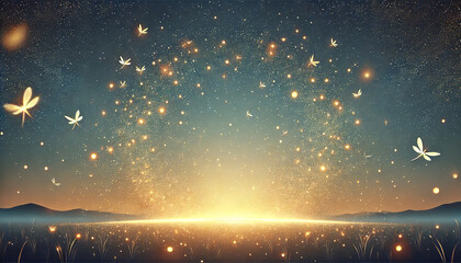 A particle effect wallpaper with glowing fireflies in a summer night sky on a plain background
