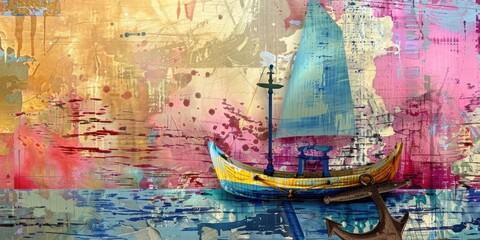 Fototapeta premium Abstract art of a ship with an anchor.