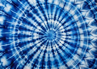 Fototapeta premium Mesmerizing indigo tie-dye swirl design on fabric, featuring intricate shibori patterns with gradient blue hues, creating a hypnotic and visually striking abstract textile art piece.