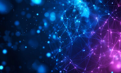 Abstract digital background with glowing connections and nodes in blue, purple and pink colors