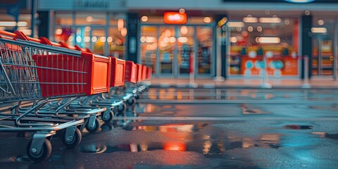 Shopping carts parked in front of store.