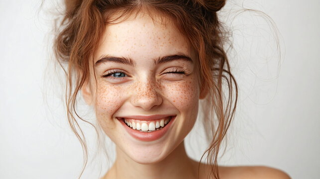 girl with exited facial expression on white background
