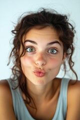 Naklejka premium girl with exited facial expression on white background